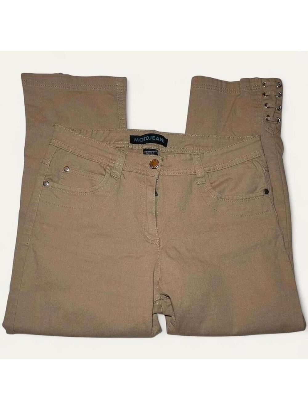 Y2K Tan Moto Capri Jeans Corset Grommet Indie Size S